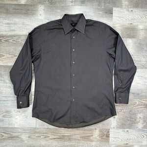 Ermenegildo Zegna Brown Geometric City Button Up Men's Long Sleeve Shirt 43/17